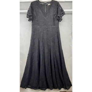 KIYONNA Dress Womens Size 1X Black Lace Overlay Long Maxi Short Sleeve Lined